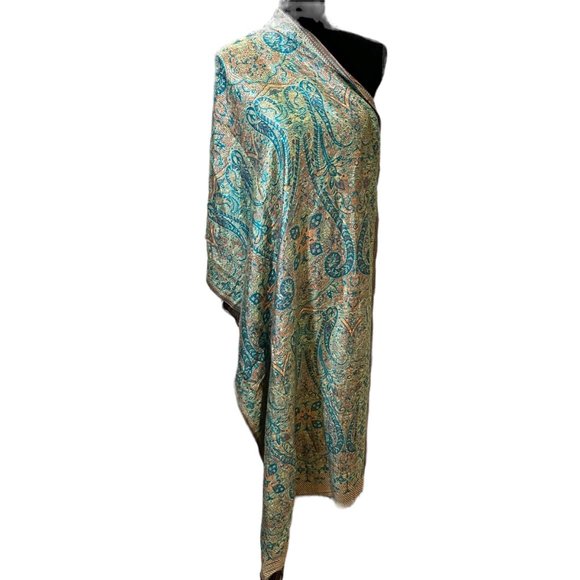 Unbranded Scarf Womens Rectangle Cashmere Orange Turquoise Boho Floral Fringe - Picture 10 of 11